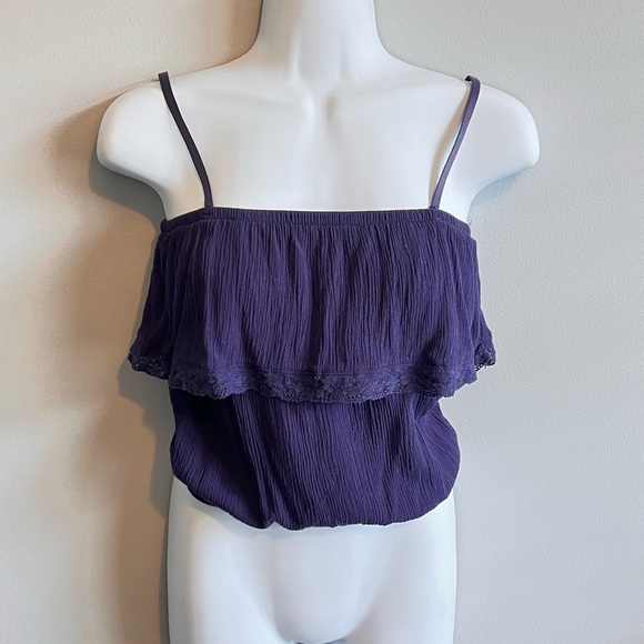 Garage Tops - Garage XS Navy Tank Top Elastic Top and Bottom Sleeveless Cropped Top